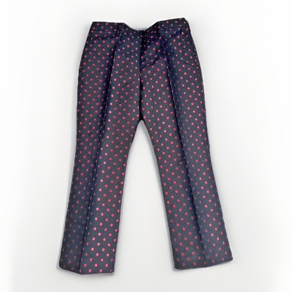 Talbots Polka Dot Ankle‎ Pants Womens 12 Black Red Metallic Jacquard Trousers